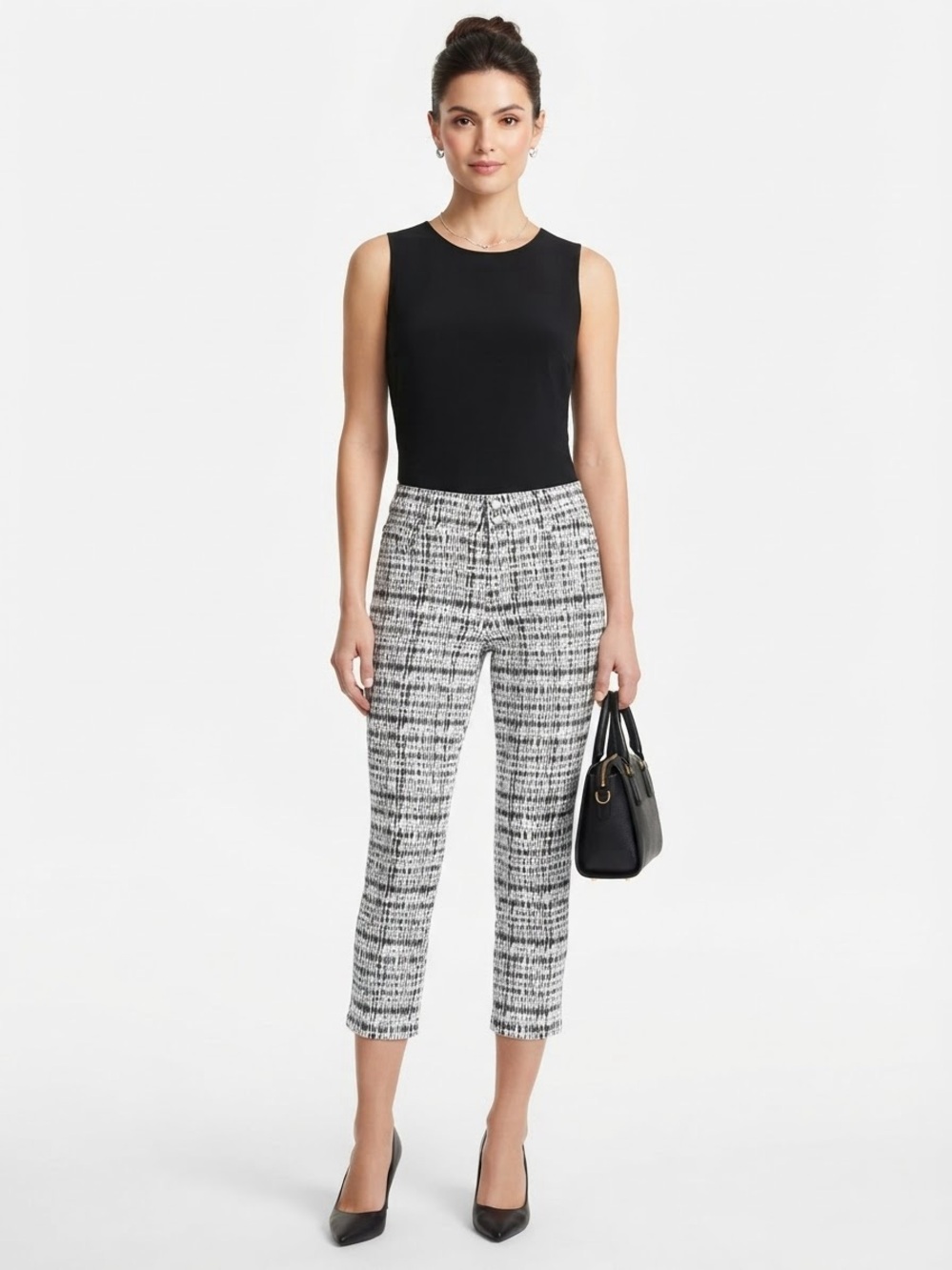 89th & Madison Abstract Print Cropped Pants Black White Size 6P Stretch